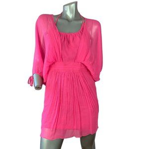 MILLY OF NEW YORK |  1970 Inspired Pink Silk Cut Out Drape Mini Dress 0
